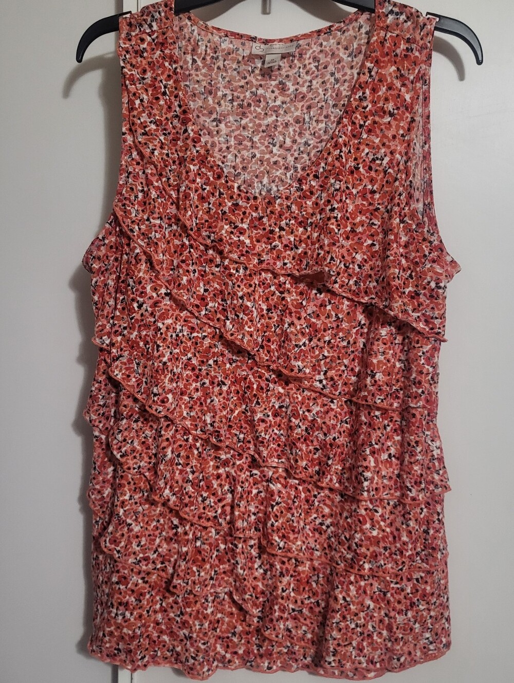 Sleeveless Coral Floral Ruffle Tank Top - , Women Tops